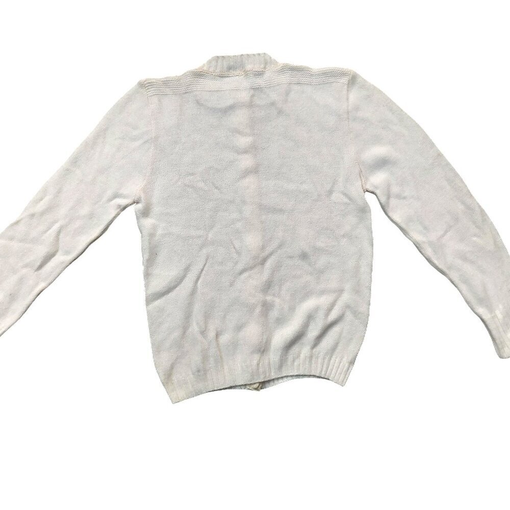 Vintage 1940s-1950s Ivory White Long Sleeve Cardigan Knit Fall Winter Sweater - Picture 7 of 7